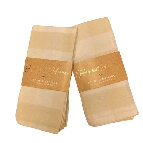 Harvest Home Natural Light Beige and White Picnic Check Cloth Napkins NWT - Picture 1 of 6